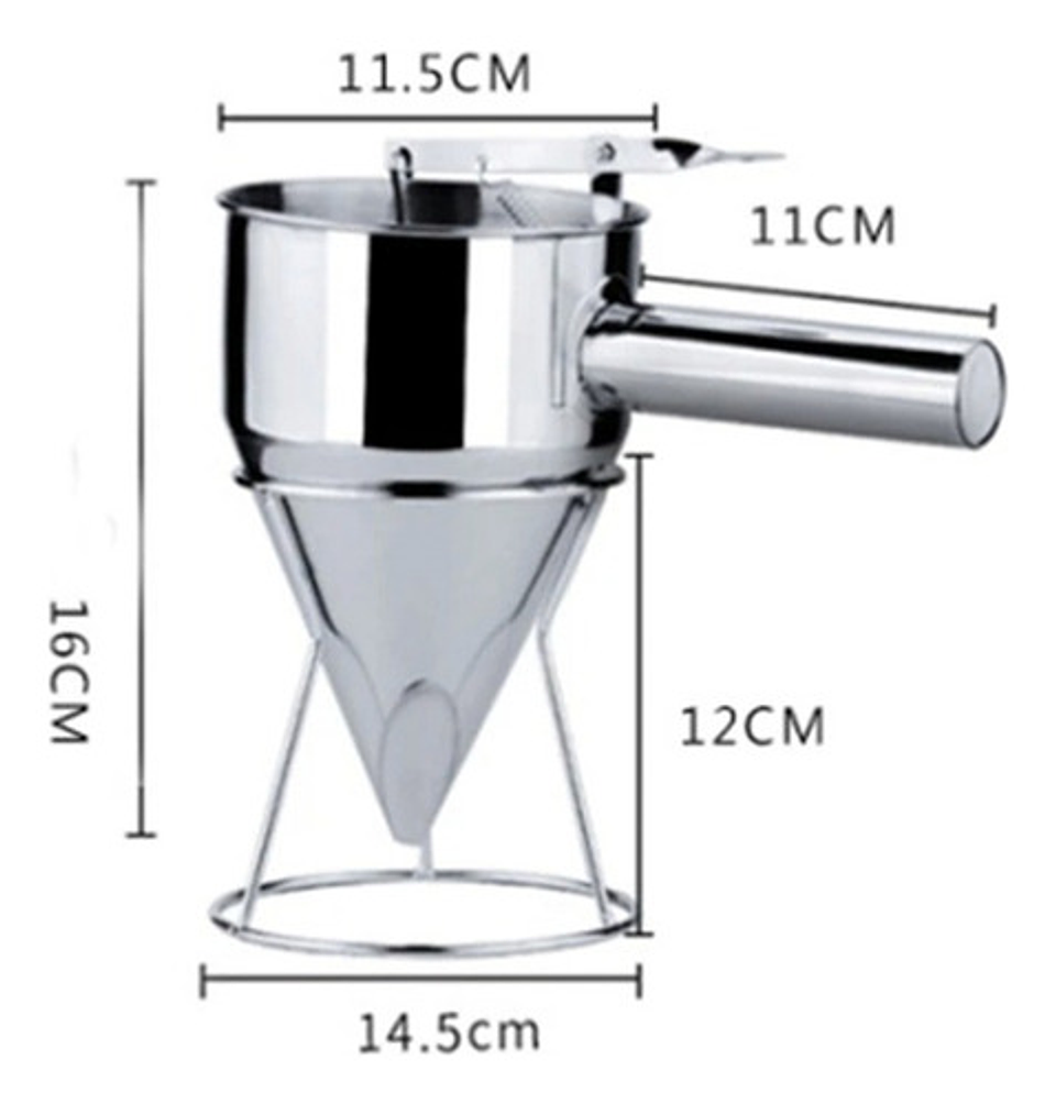 Embudo Dosificador Acero Inoxidable 750ml Con Soporte Repostería Plateado 2
