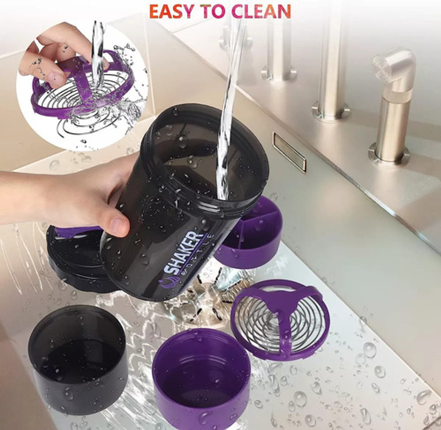 Shaker 3 En 1, Botella Mezclador Batidos Proteina 500ml Gym 3