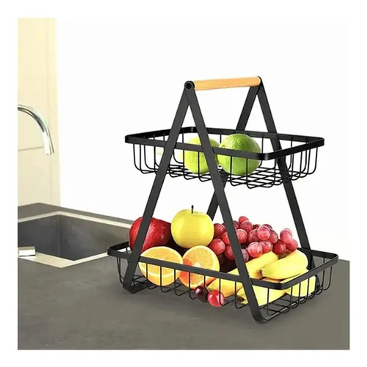 Organizador Hogar Rack Multiuso Frutero De Metal 2 Nivel Color Ab 5