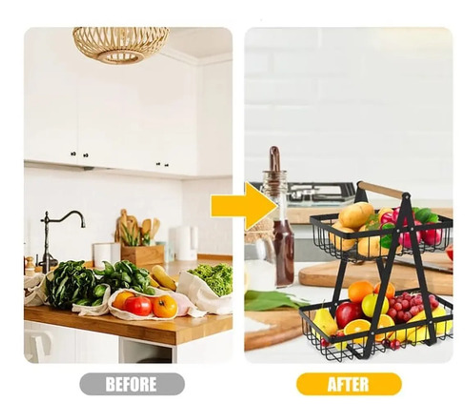 Organizador Hogar Rack Multiuso Frutero De Metal 2 Nivel Color Ab 7