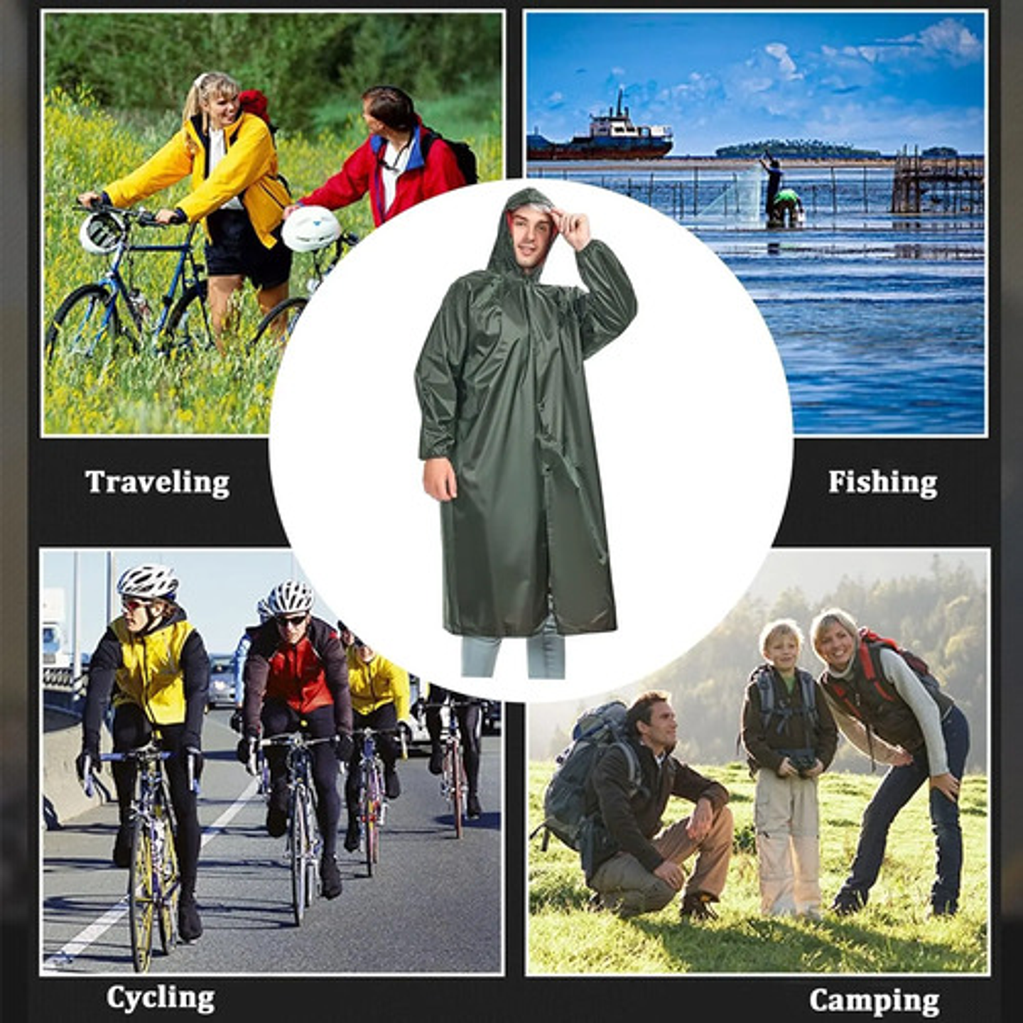 Poncho Lluvia Largo Capa Para Lluvia Con Cinta Reflectante 3