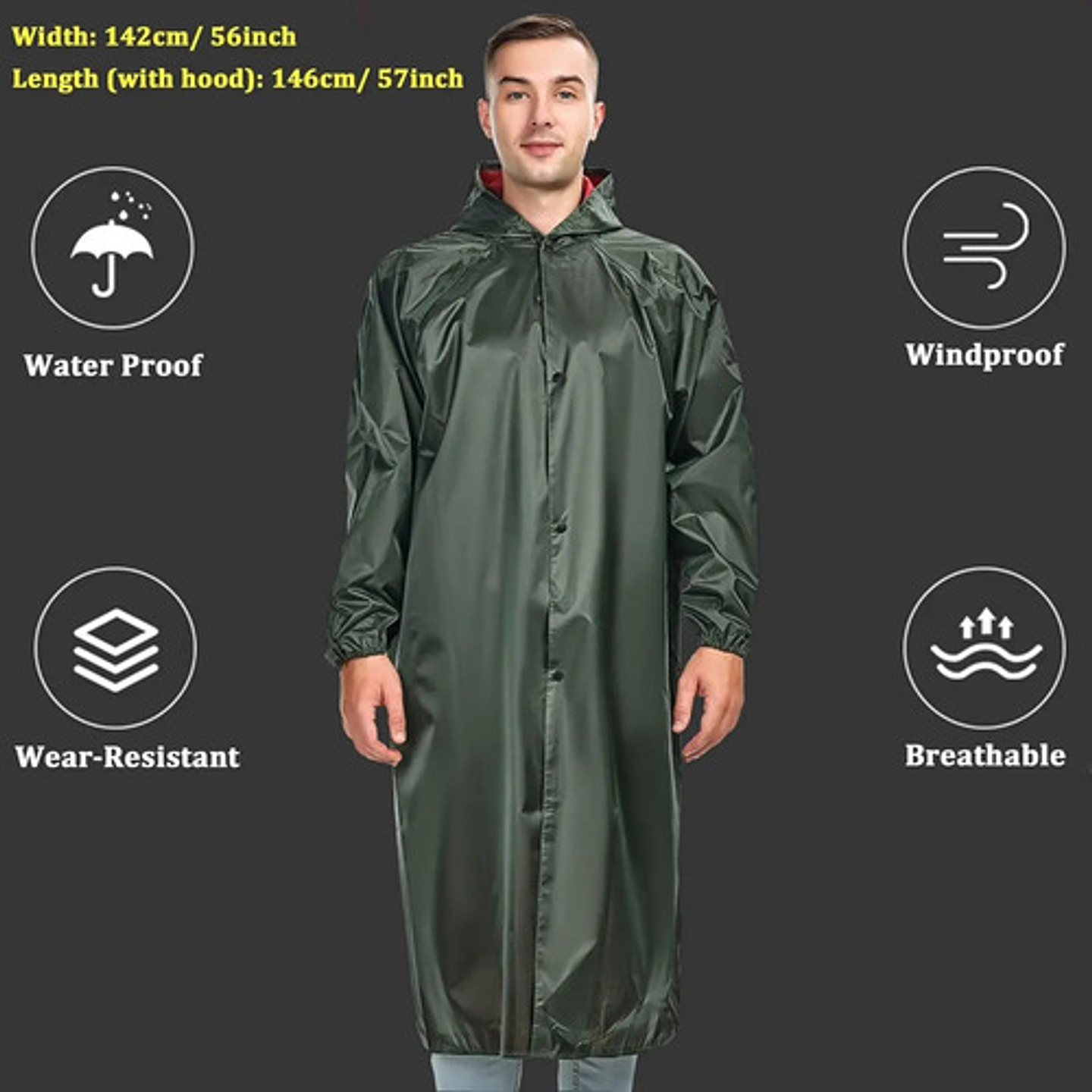 Poncho Lluvia Largo Capa Para Lluvia Con Cinta Reflectante 5