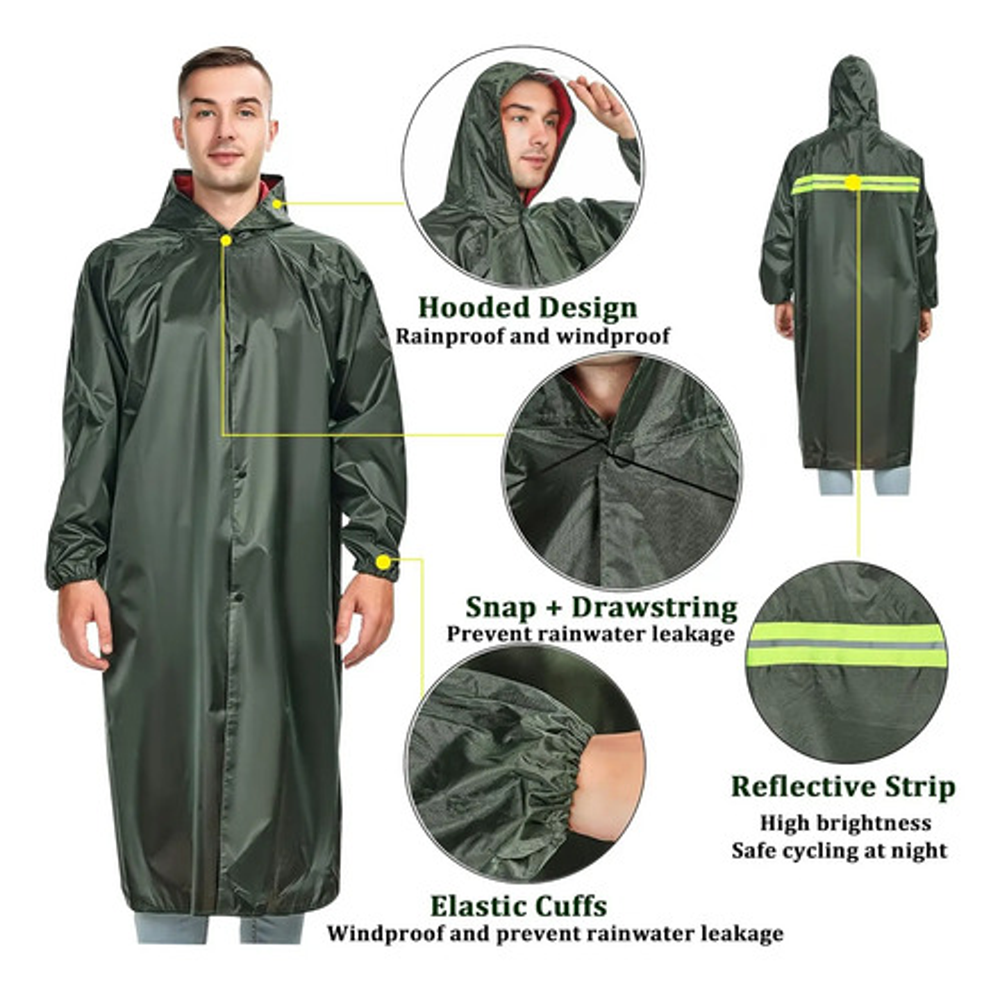 Poncho Lluvia Largo Capa Para Lluvia Con Cinta Reflectante 9