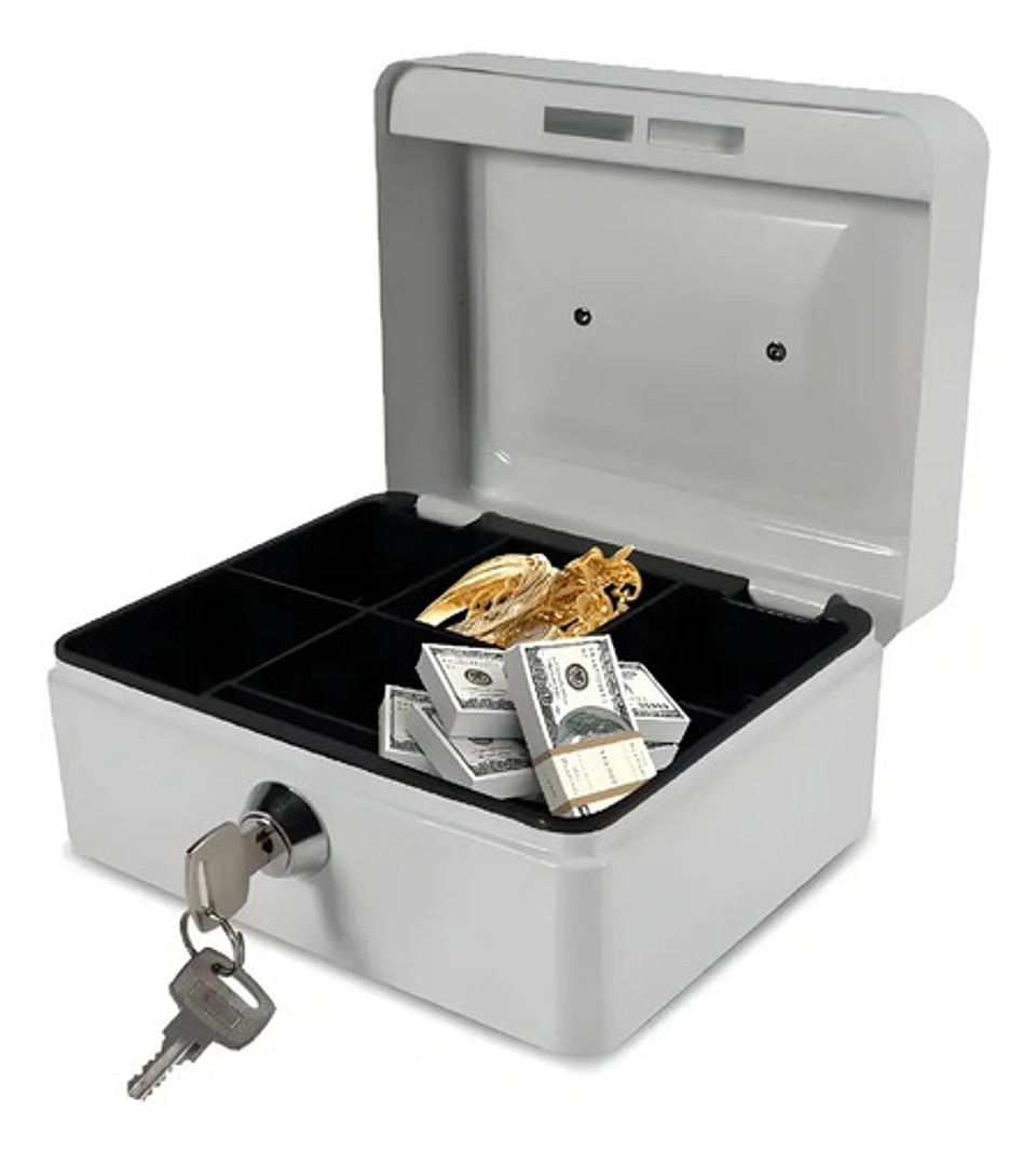 Caja Fuerte Para Efectivo Monedas Portátil Cerradura Y Llave Color Blanco 2