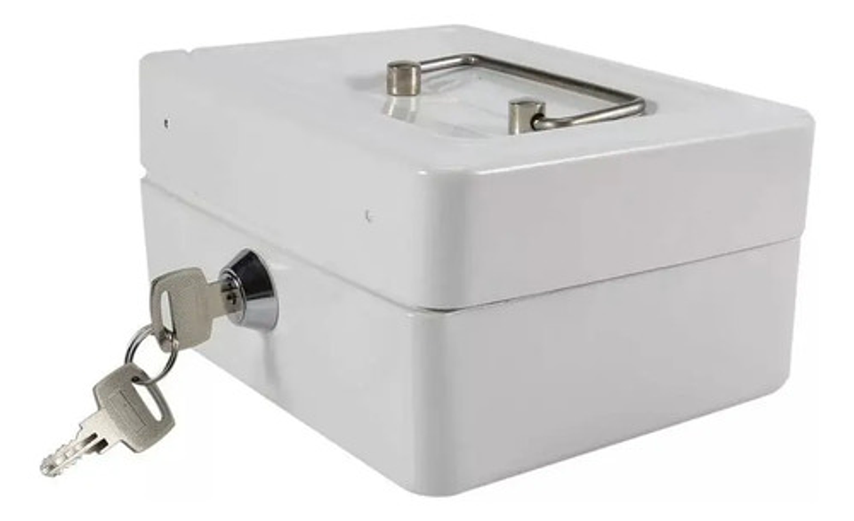 Caja Fuerte Para Efectivo Monedas Portátil Cerradura Y Llave Color Blanco 3
