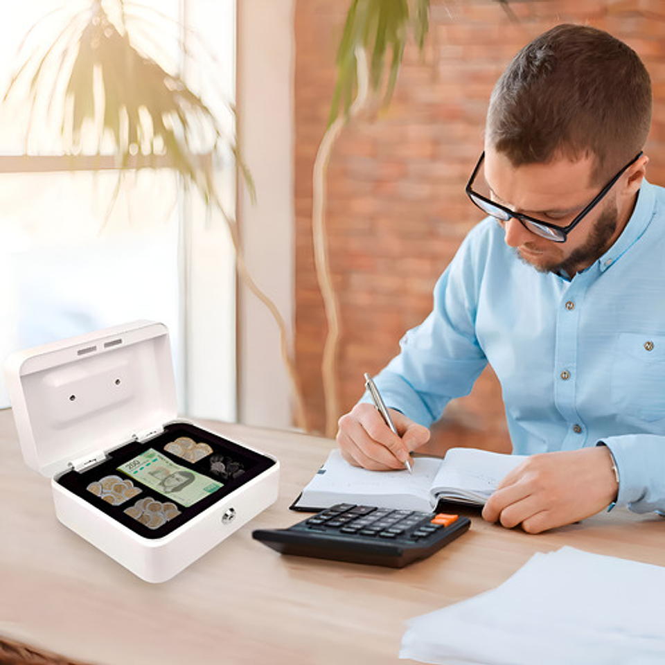 Caja Fuerte Para Efectivo Monedas Portátil Cerradura Y Llave Color Blanco 6
