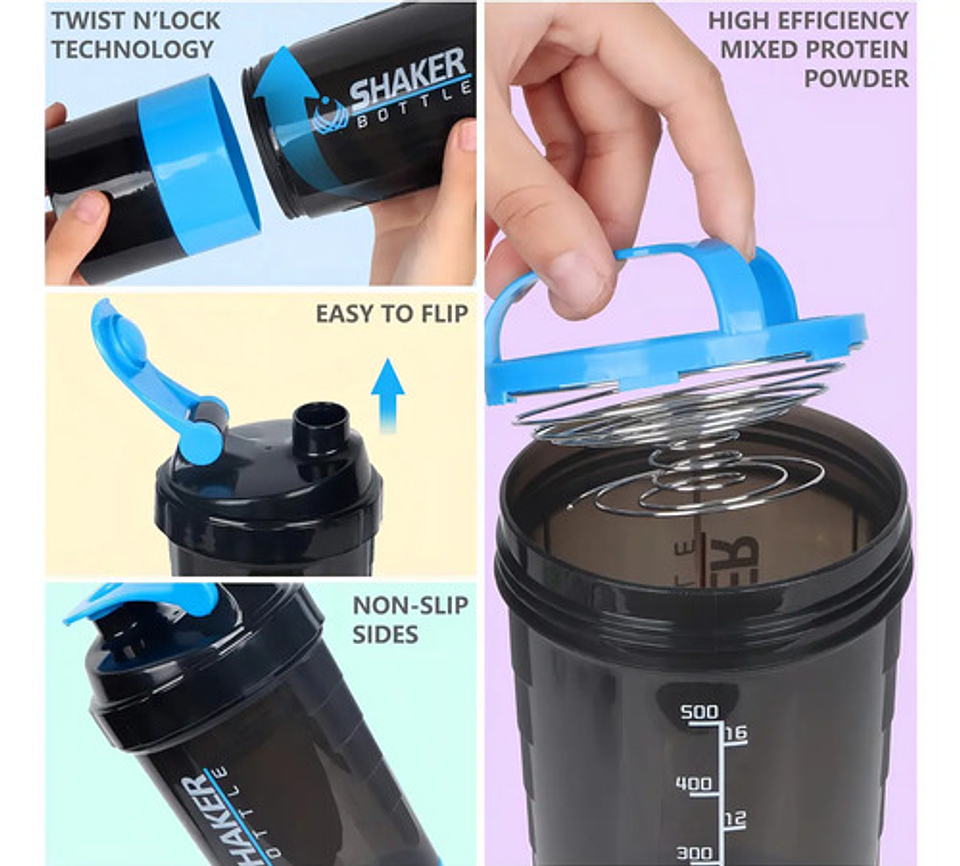 Vaso Proteina Botella Azul Shaker Para Batido Botella Gym 3 En 1 Botella Agua Shaker Vaso Shaker Proteinas Mezclador Botella Deportiva Para Batidos Vaso Shaker Qatarshop Proteinas 8