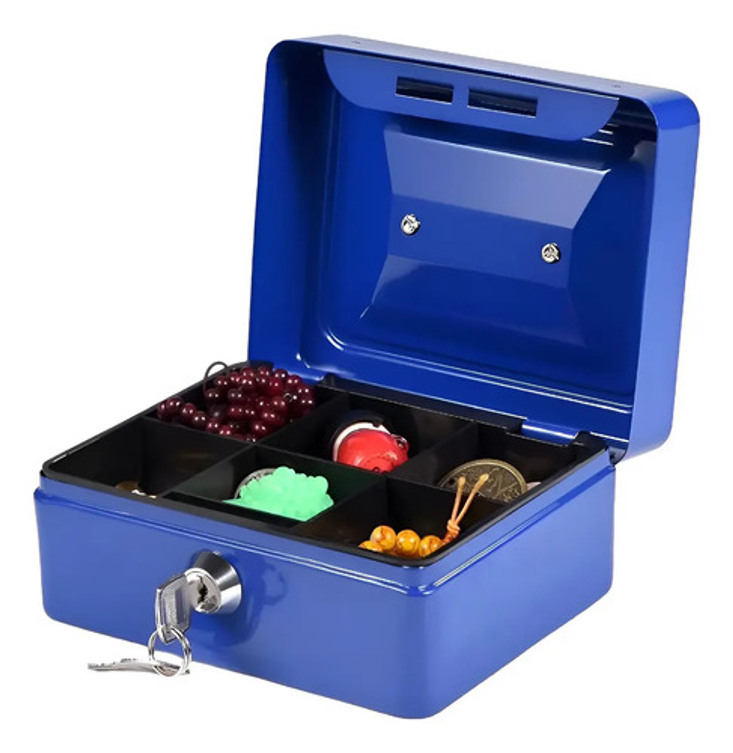 Caja De Seguridad Metal Para Efectivo Con Cerradura Y Llaves Color Azul 1