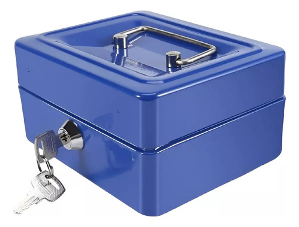 Caja De Seguridad Metal Para Efectivo Con Cerradura Y Llaves Color Azul 3