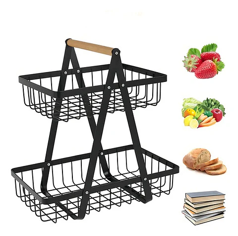 Organizador Hogar Rack Multiuso Frutero De Metal 2 Nivel Color Ab