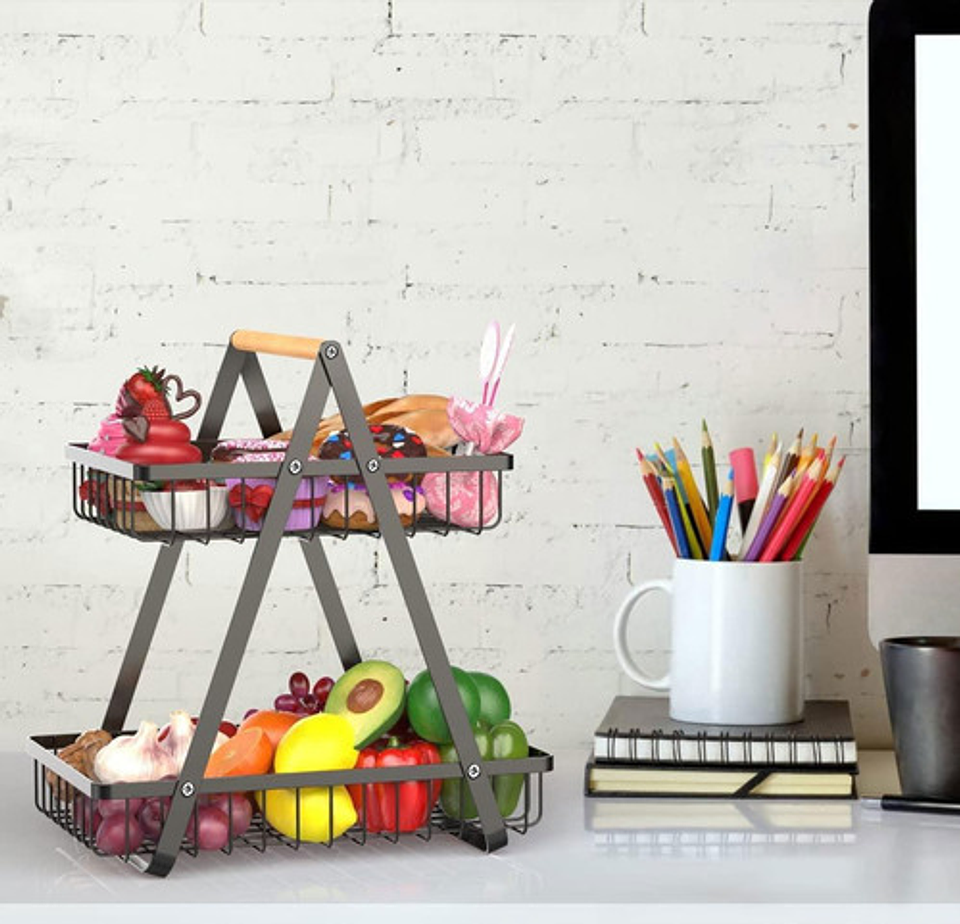 Organizador Hogar Rack Multiuso Frutero De Metal 2 Nivel Color Ab 11