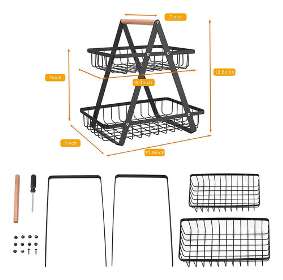 Organizador Hogar Rack Multiuso Frutero De Metal 2 Nivel Color Ab 12