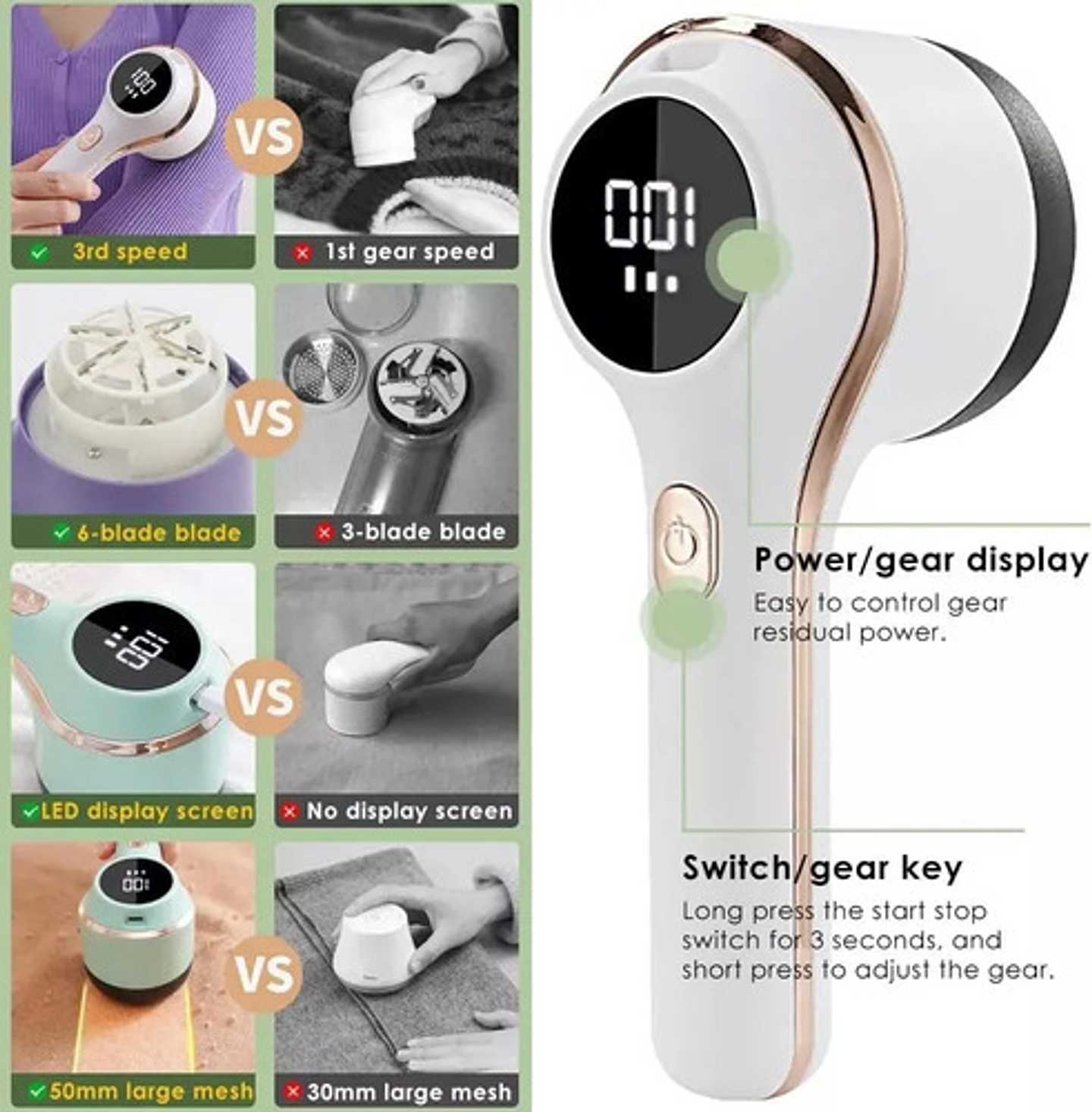 Removedor Eléctrico De Pelusas Thek 6 Cuchillas Led Tipo C 5