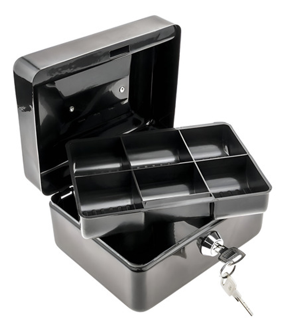 Caja De Efectivo Metálica De Seguridad Portátil Con Llaves Color Negro 4