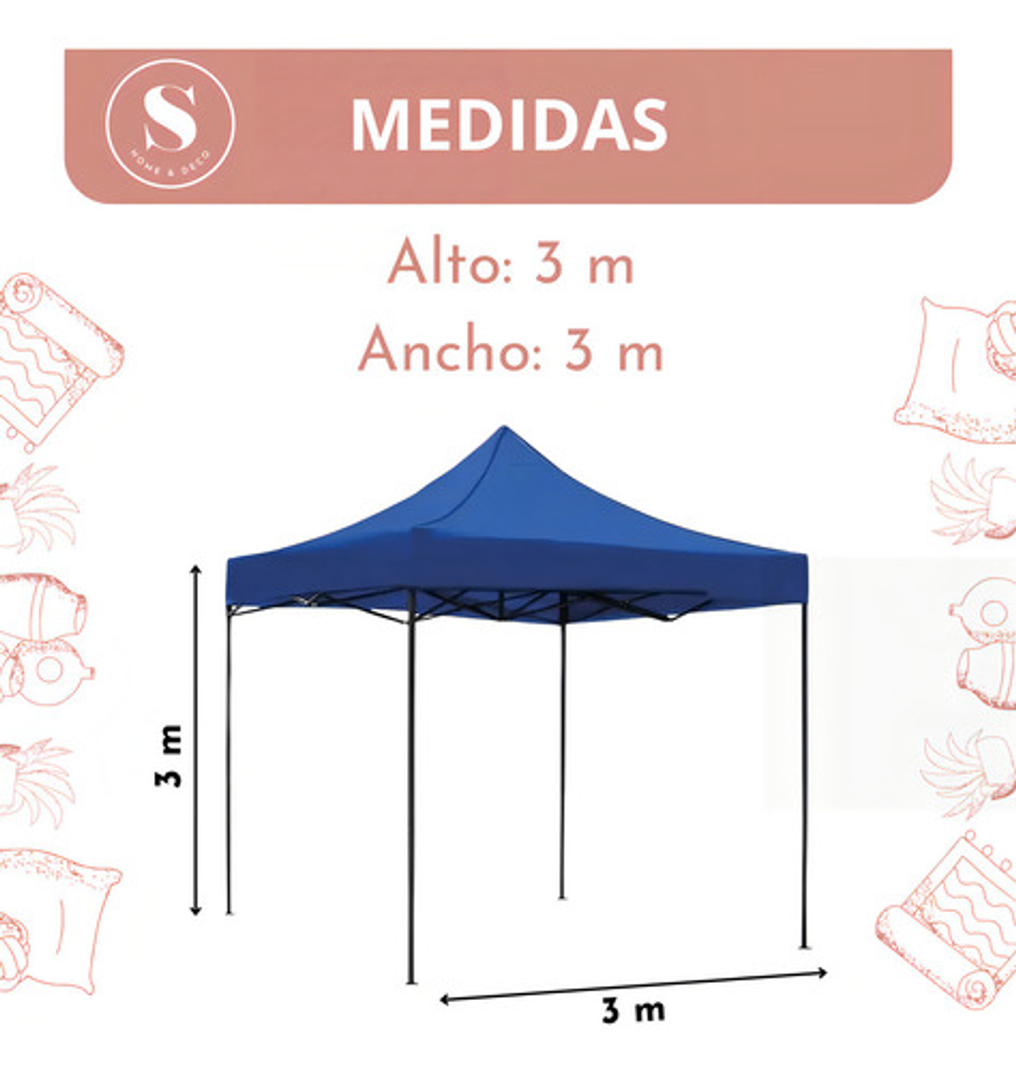 Toldo Plegable Thek Azul 3x3 Metros Impermeable Retráctil Con Protección Uv 2