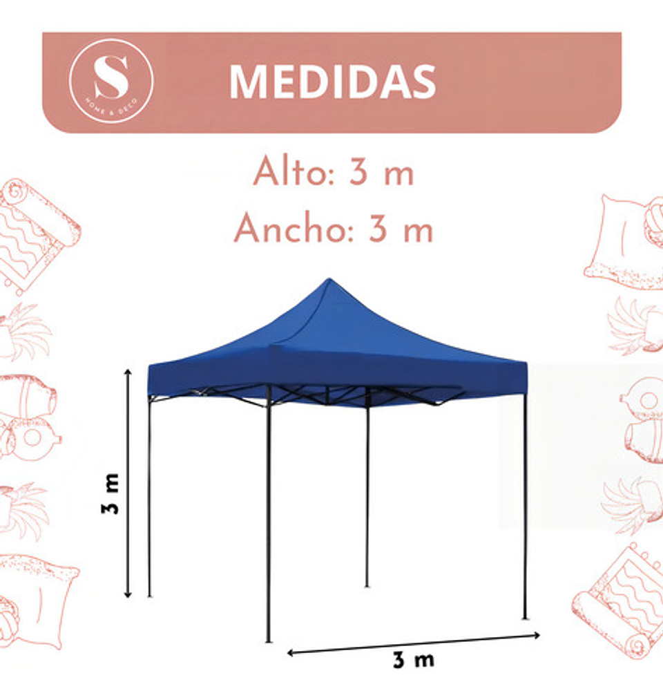 Toldo Plegable Thek Azul 3x3 Metros Impermeable Retráctil Con Protección Uv 2