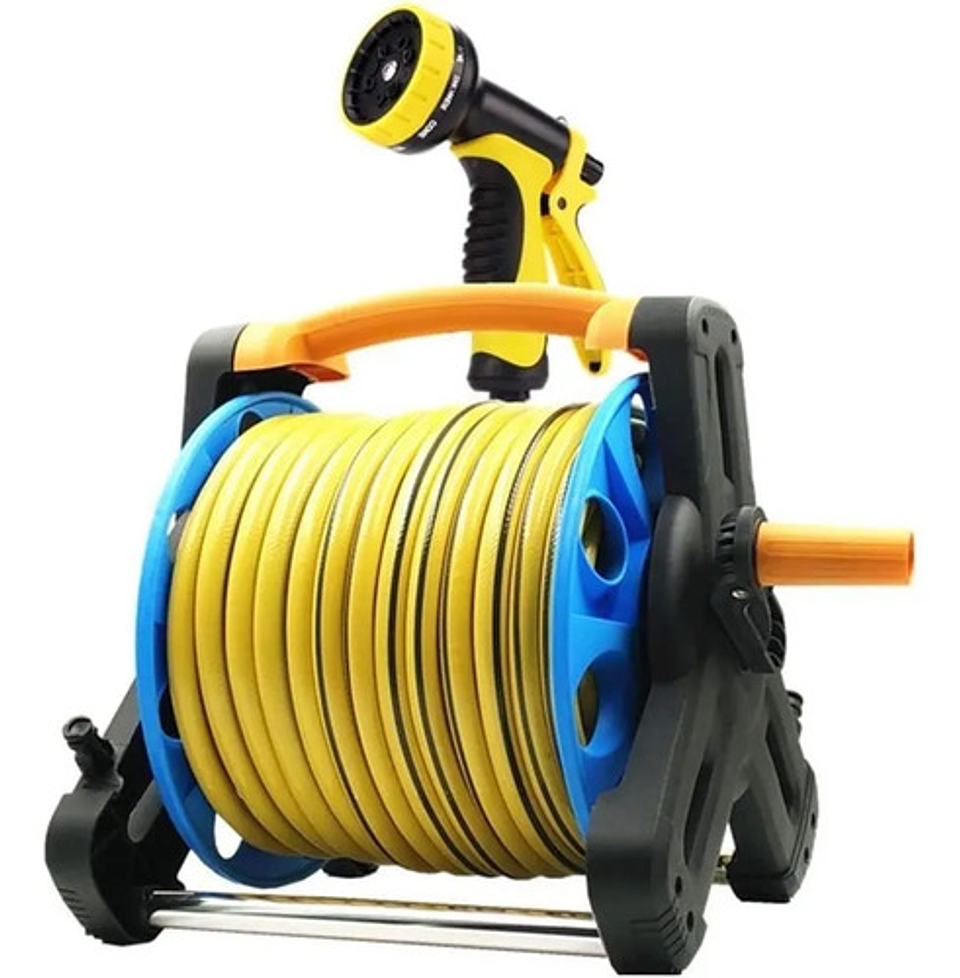 Manguera Retráctil De Jardín 15m Con Riel Y Pistola / Thek Color Verde 1