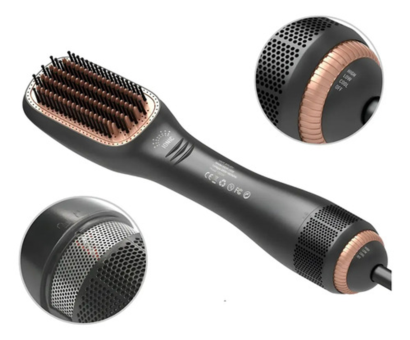 Cepillo Secador Alisador Cepillo Plancha Peine Secador 2en1 Negro 4