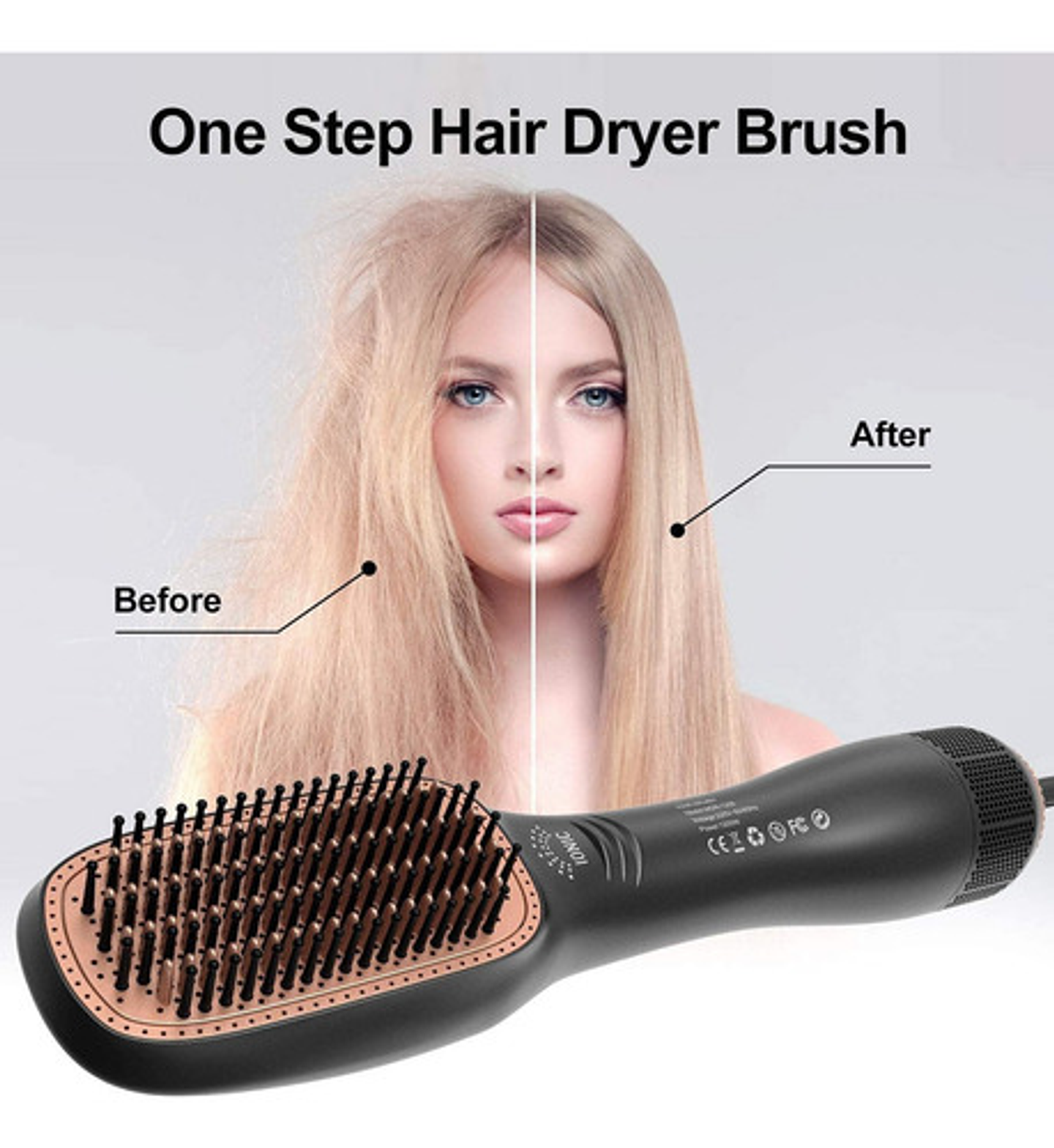 Cepillo Secador Alisador Cepillo Plancha Peine Secador 2en1 Negro 10