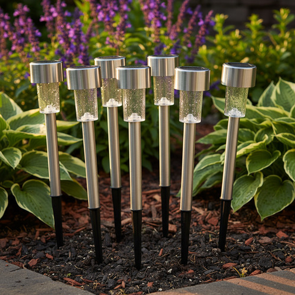 Kit 10 Focos Tipo Estacas Solares Jardín Quincho Patio Led Color Plateado 1