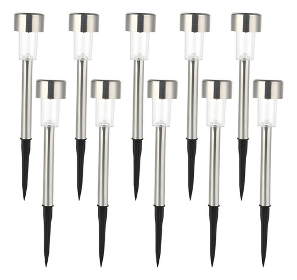 Kit 10 Focos Tipo Estacas Solares Jardín Quincho Patio Led Color Plateado 2