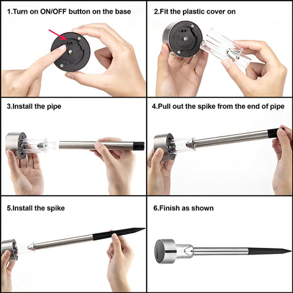 Kit 10 Focos Tipo Estacas Solares Jardín Quincho Patio Led Color Plateado 6