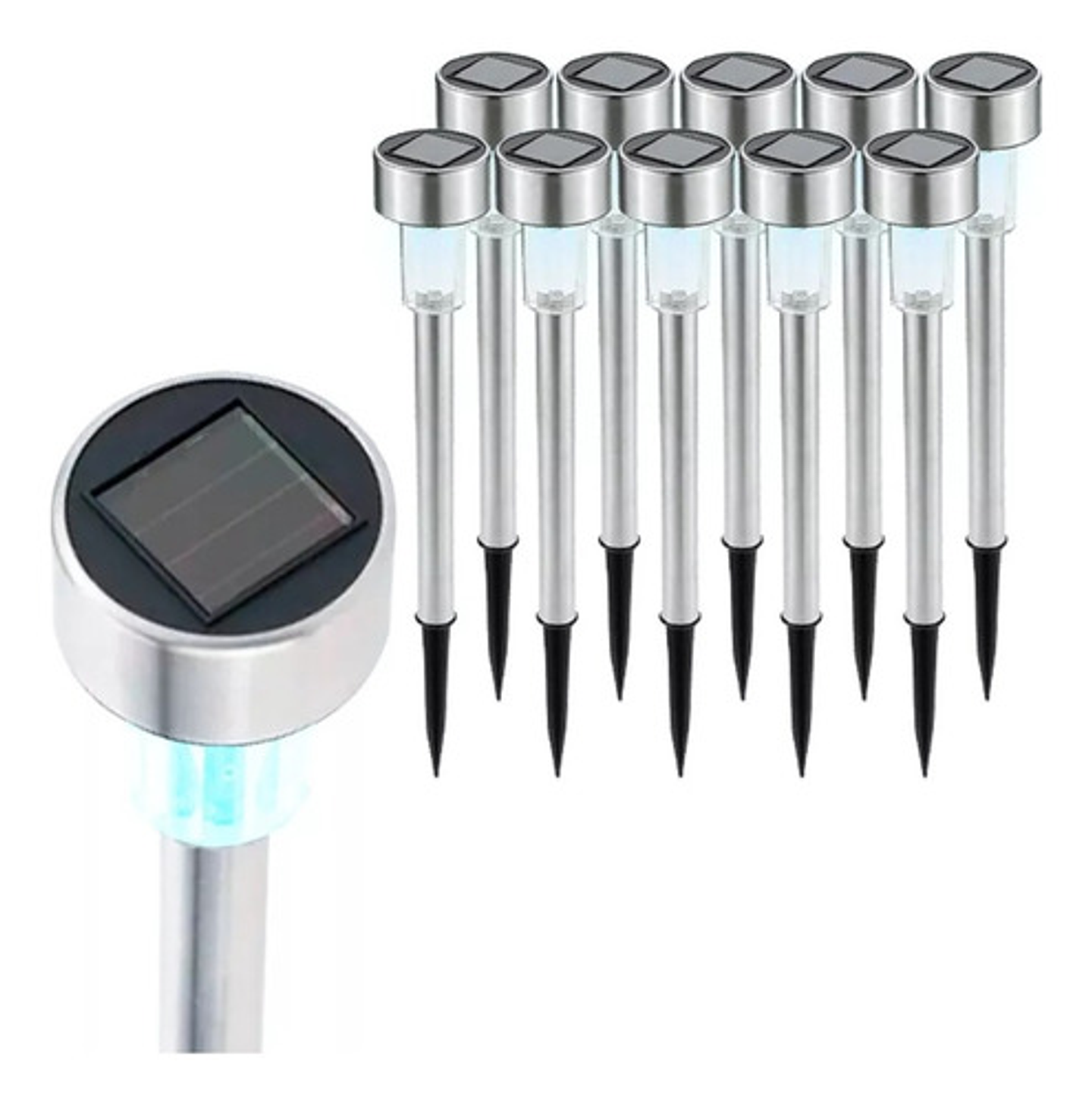 Kit 10 Focos Tipo Estacas Solares Jardín Quincho Patio Led Color Plateado 10