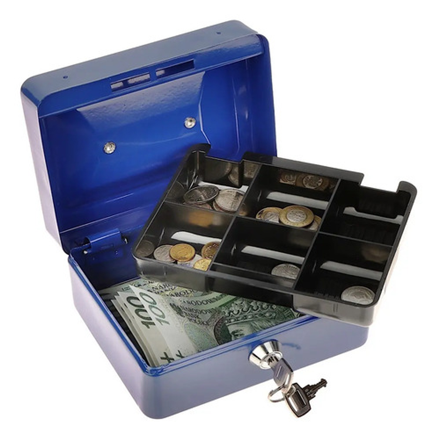 Caja De Seguridad Metal Para Efectivo Con Cerradura Y Llaves Color Azul 4