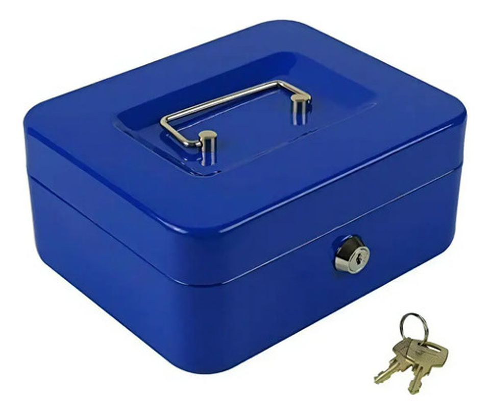 Caja De Seguridad Metal Para Efectivo Con Cerradura Y Llaves Color Azul 5