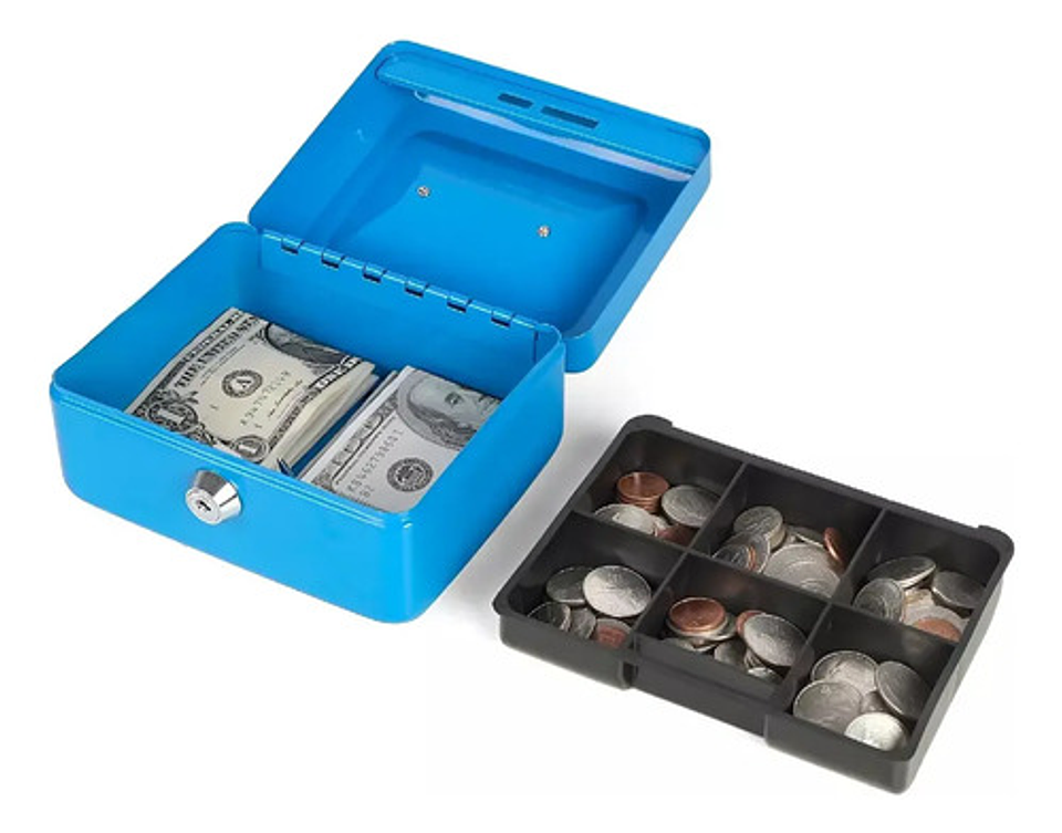 Caja De Seguridad Metal Para Efectivo Con Cerradura Y Llaves Color Azul 6