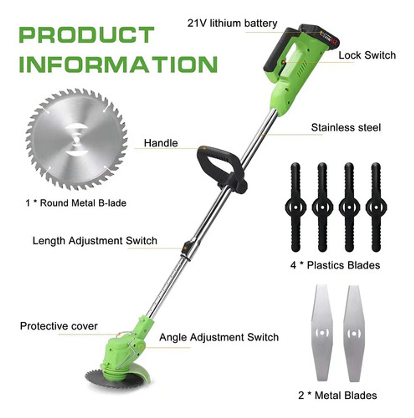 Cortadora De Césped Inalámbrica Mangocargo 21v 15cm Con 4 Alturas Y 2 Baterías 2