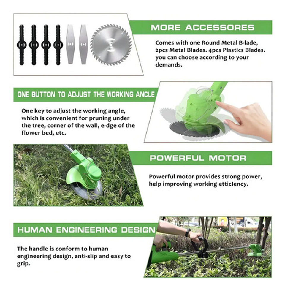 Cortadora De Césped Inalámbrica Mangocargo 21v 15cm Con 4 Alturas Y 2 Baterías 3