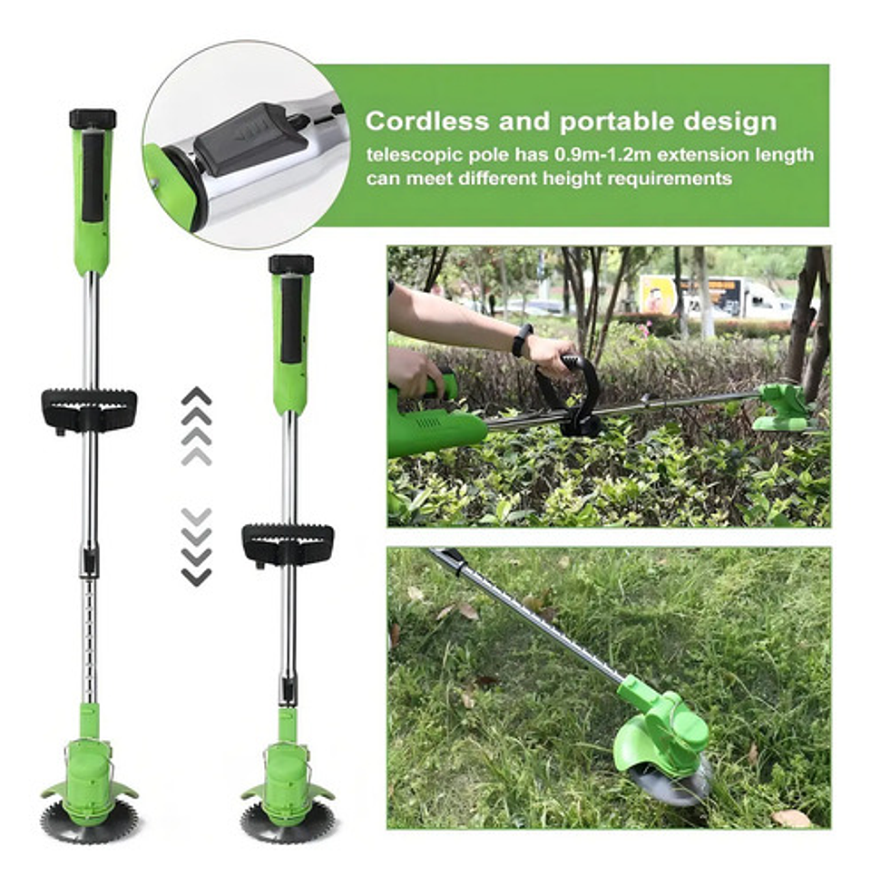 Cortadora De Césped Inalámbrica Mangocargo 21v 15cm Con 4 Alturas Y 2 Baterías 4