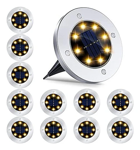 12 Pack 8led Luces Solares De Jardín Disco De Acera Impermea