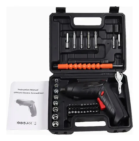 Destornillador Atornillador Inalámbrico Thek 47pcs 3.6v Recargable Con Luz Led Negro