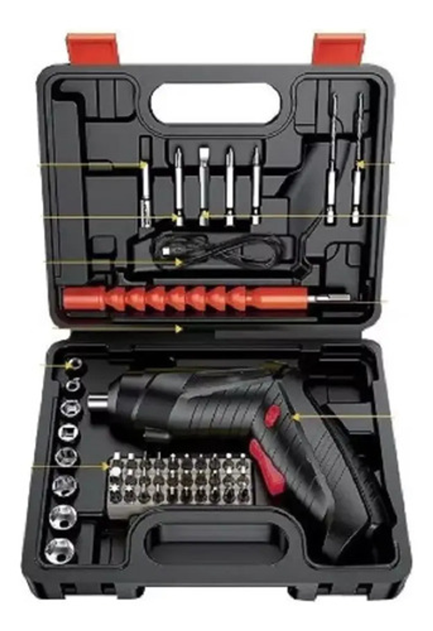 Destornillador Atornillador Inalámbrico Thek 47pcs 3.6v Recargable Con Luz Led Negro 4