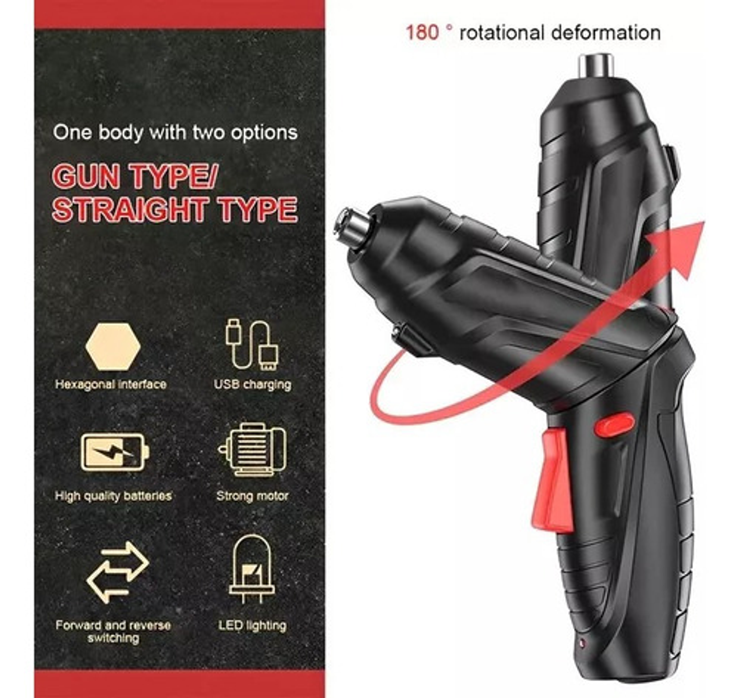 Destornillador Atornillador Inalámbrico Thek 47pcs 3.6v Recargable Con Luz Led Negro 5