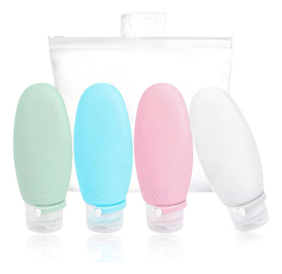 Pack 4 Botellas De Viaje De Silicona Frasco Dispensador Color Pastel 1