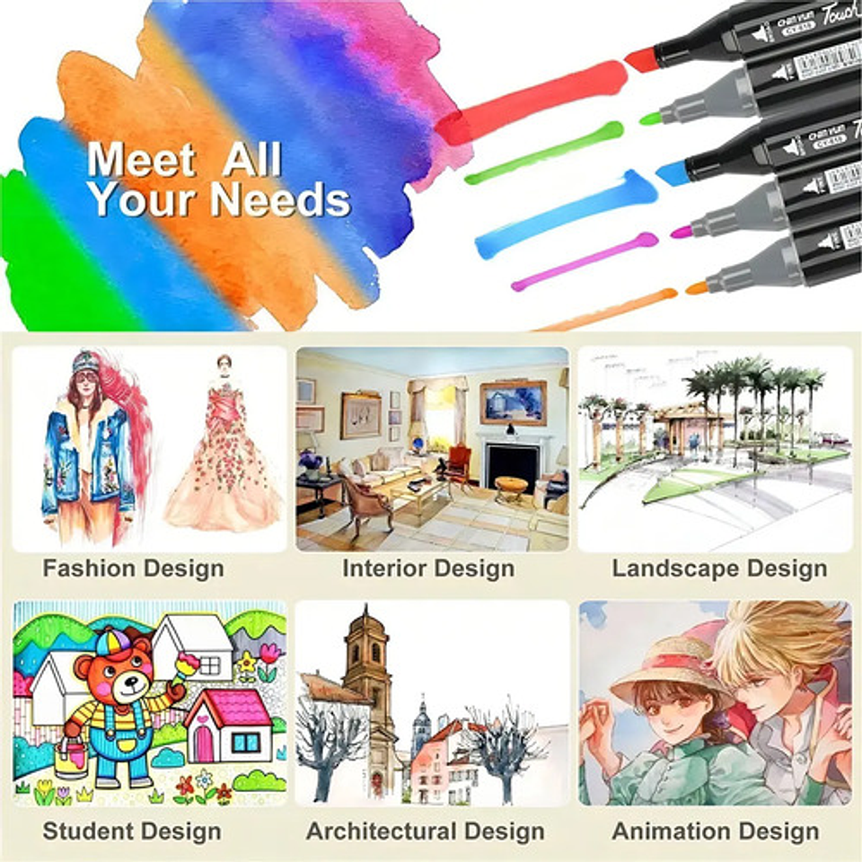 Marcadores Pastelería Cl Largo 80 Colores Doble Punta Base Alcohol Permanentes 5