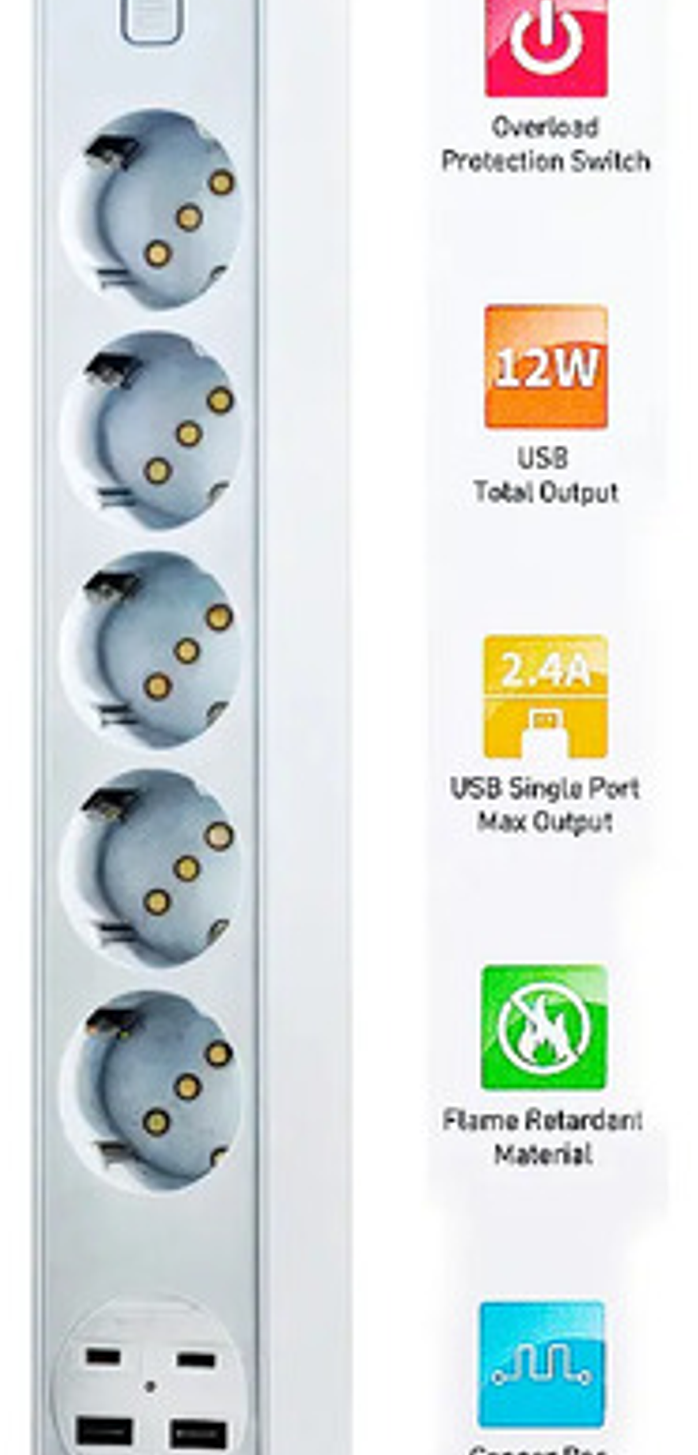 Alargador 5 Posiciones, 2 Puertos Usb, 2 Puertos Type-c 3