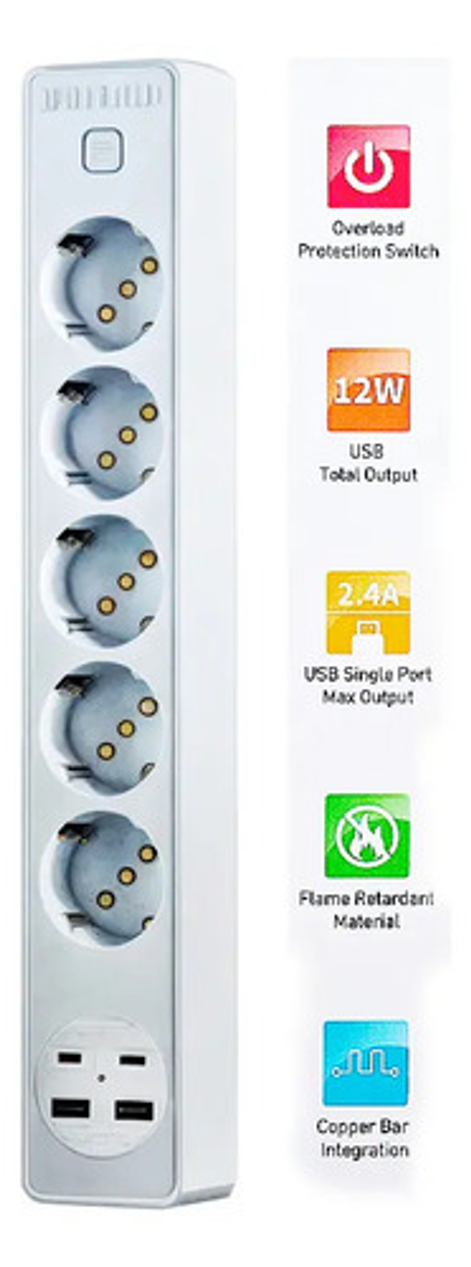 Alargador 5 Posiciones, 2 Puertos Usb, 2 Puertos Type-c 3
