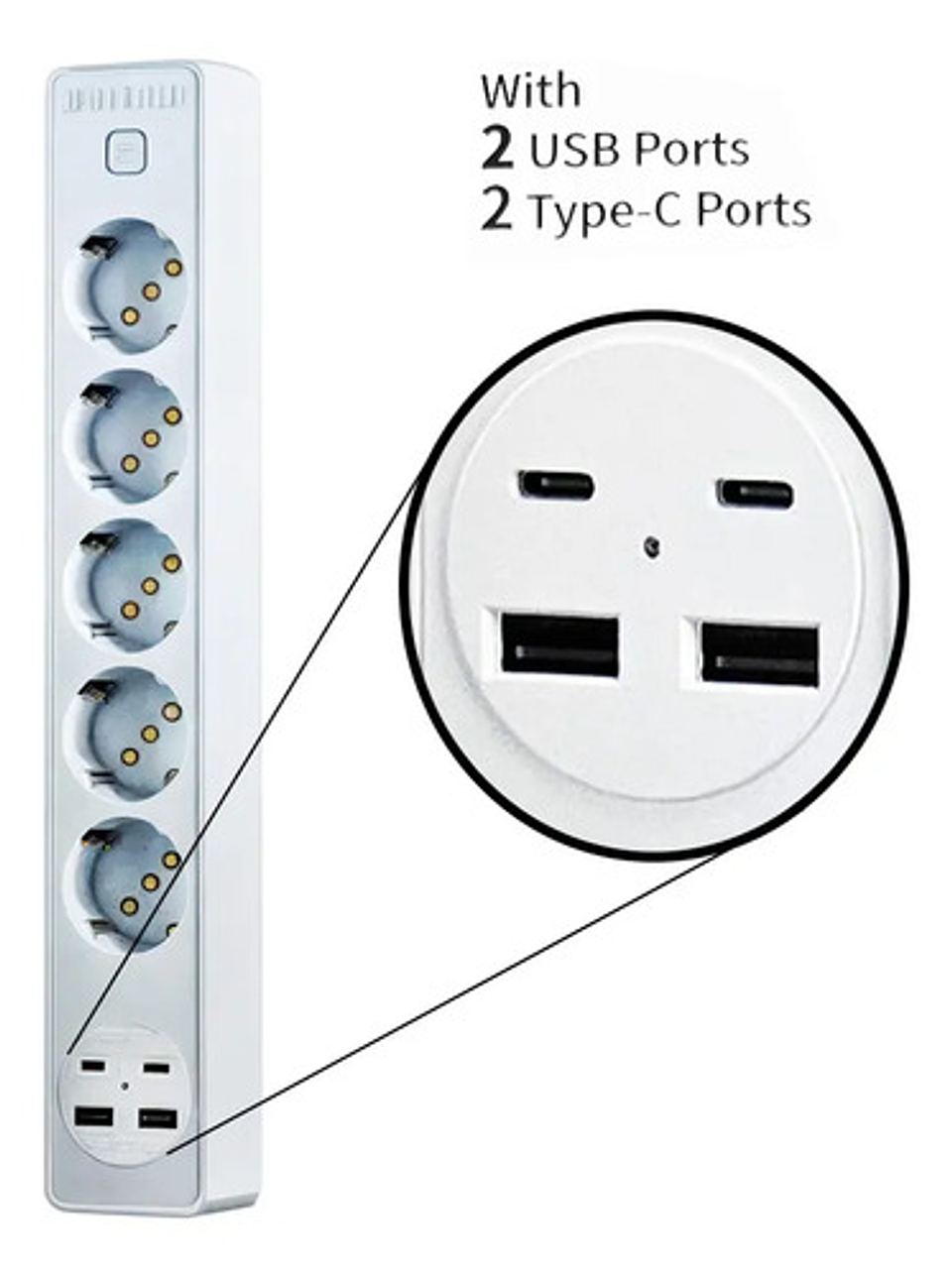 Alargador 5 Posiciones, 2 Puertos Usb, 2 Puertos Type-c 6