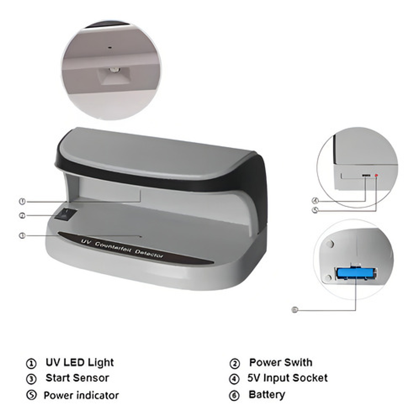 Detector De Billetes Falsos Uv Led Portatil Recargable Usb Maquina Verificadora 10
