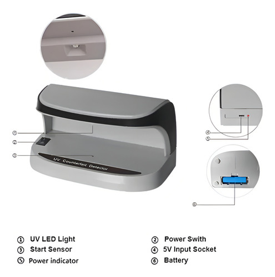 Detector De Billetes Falsos Uv Led Portatil Recargable Usb Maquina Verificadora 10