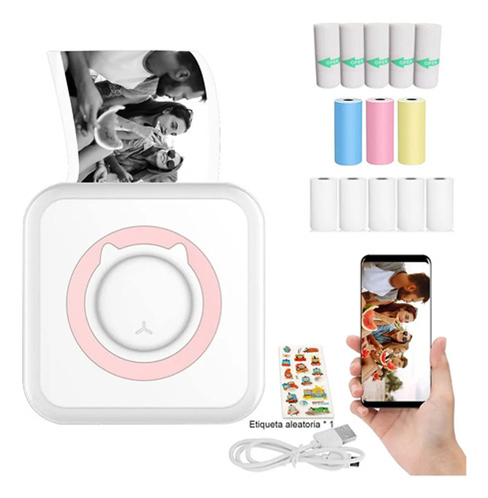 Mini Impresora Térmica Portátil Bluetooth 5 Rollos Repuesto 1