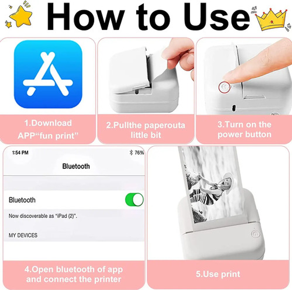 Mini Impresora Térmica Portátil Bluetooth 5 Rollos Repuesto 6