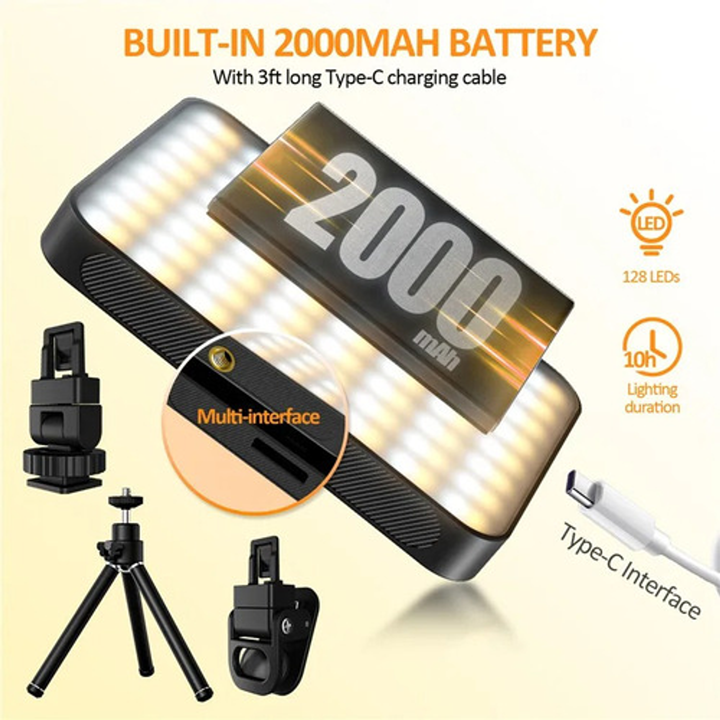 Luz Led Asolounclick Xj-77 Negra Recargable Selfie Streaming Cri 97+ Negro 5