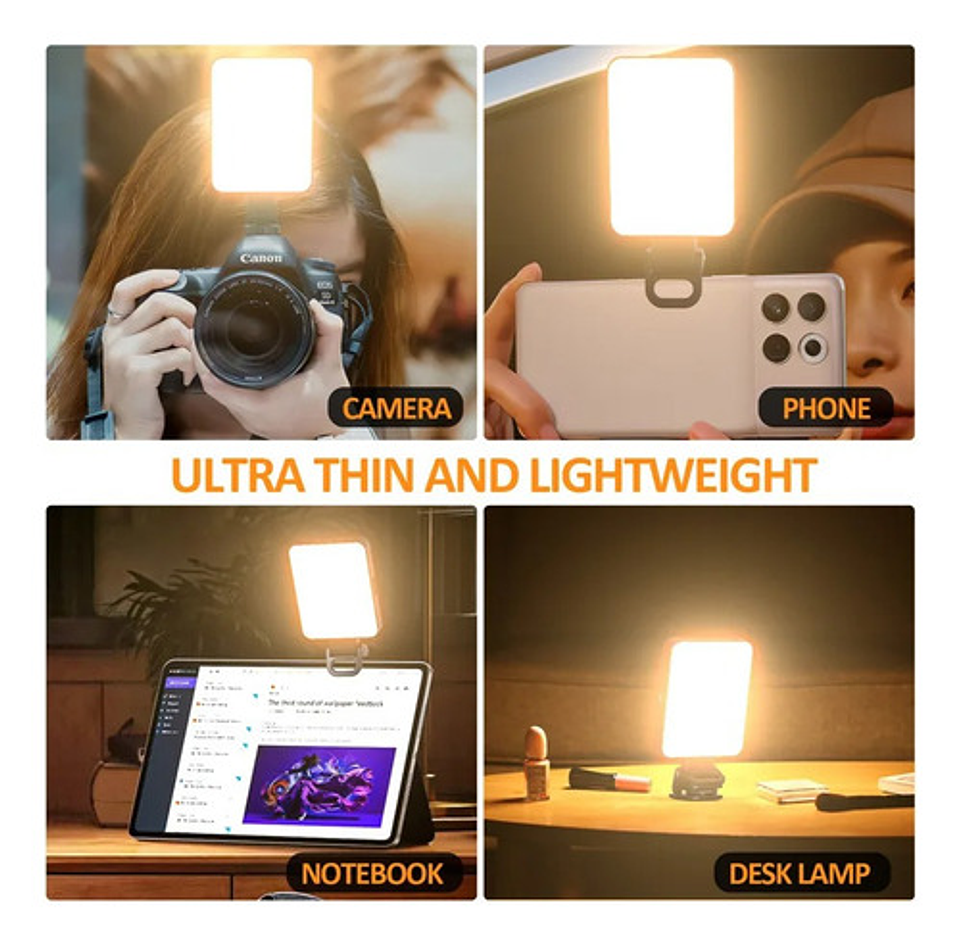 Luz Led Asolounclick Xj-77 Negra Recargable Selfie Streaming Cri 97+ Negro 7