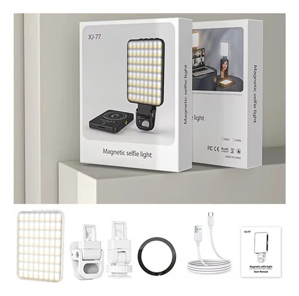 Luz Led Asolounclick Xj-77 Negra Recargable Selfie Streaming Cri 97+ Negro 8