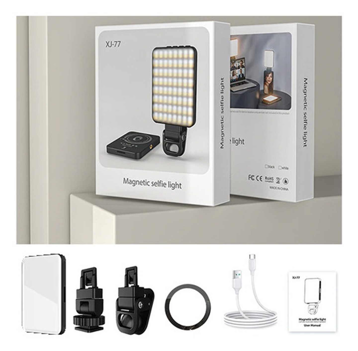 Luz Led Asolounclick Xj-77 Negra Recargable Selfie Streaming Cri 97+ Negro 9